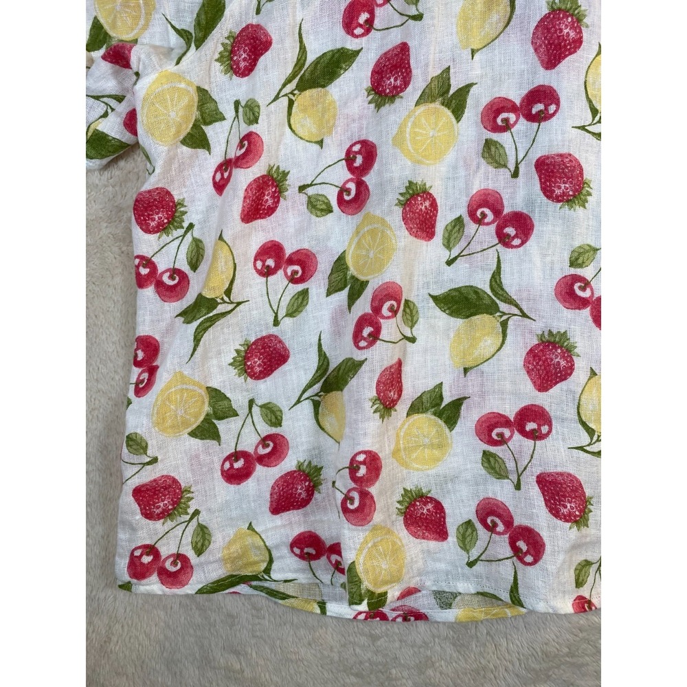 Isaac Mizrahi Womens 3X 100% Linen Fruit Print Peasant Blouse Short Sleeve - Picture 5 of 8
